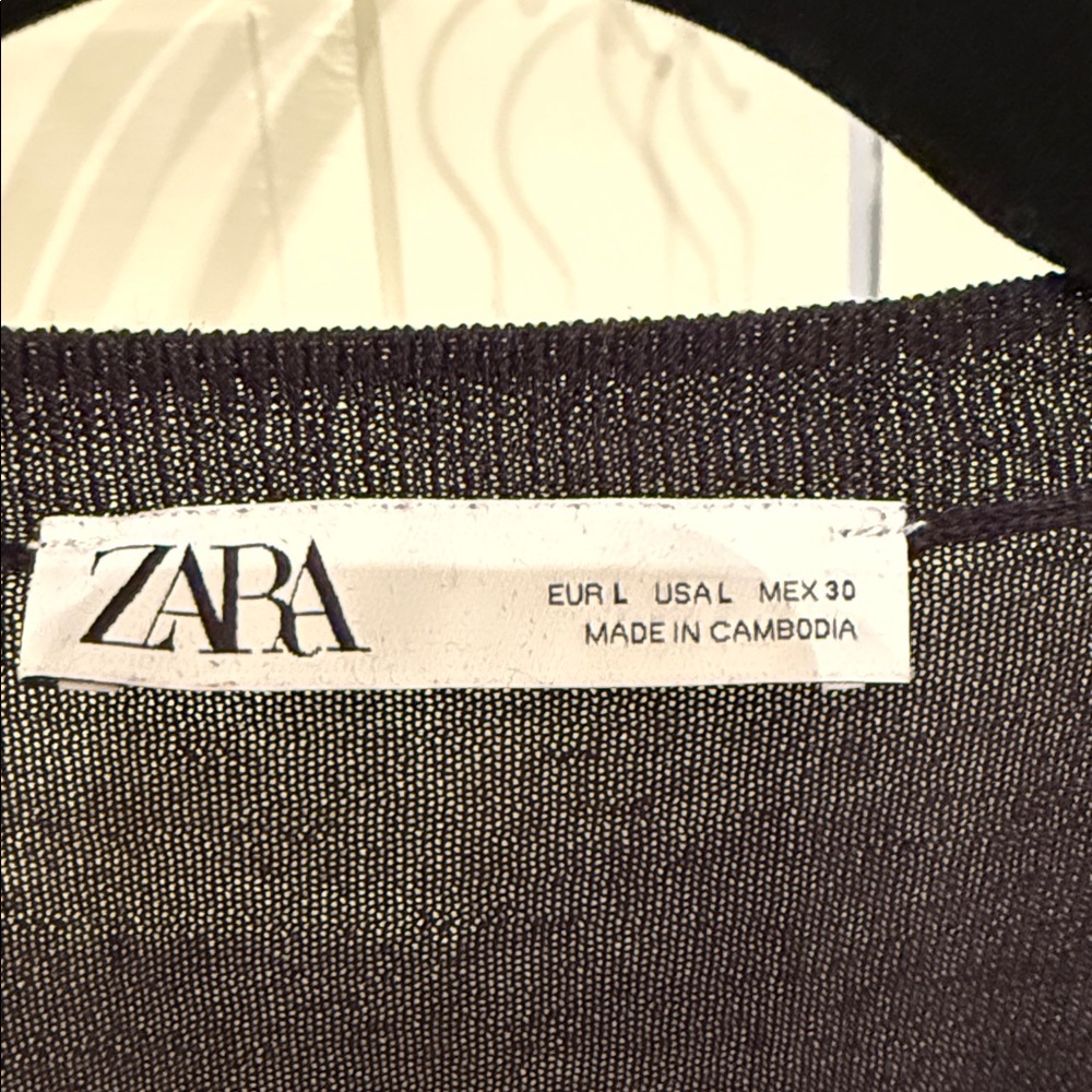 Zara Women's semi sheer dark vamp long sleeve layering top L - Picture 5 of 8